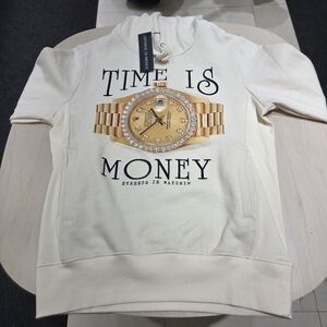 Streetz iz watchin Cream Hoodie with Gold Watch Graphic - "Time Is Money"